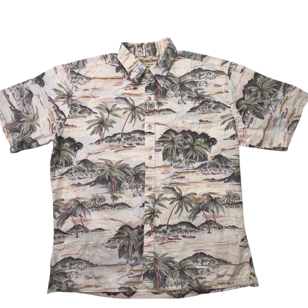 Vintage Cooke Street Honolulu Hawaiian Shirt Mens L Reverse Print USA Made‎